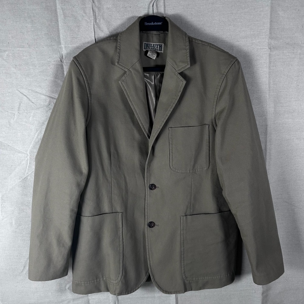 Duluth Trading Co Mens Canvas Field Blazer Jacket Olive Green Khaki Size M